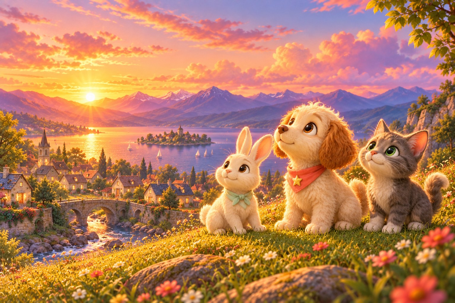 Charlie, Pip and Rick watch the sunset together